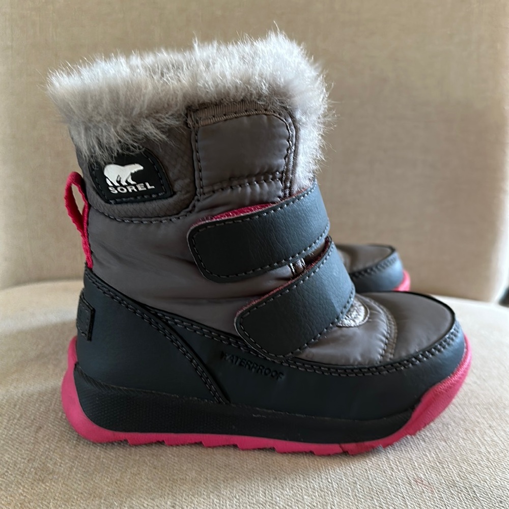 Sorel Toddler Baby Girls Whitney Strap Winter Snow Boots Gray Pink Size 7